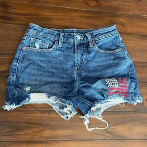Old Navy Blue Distressed Jean Shorts with Flag Patch
